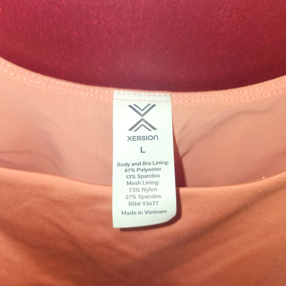 Xersion EverUltra-Lite Round Neck Long Line Bra Large NWT Miami Peach - Picture 2 of 6